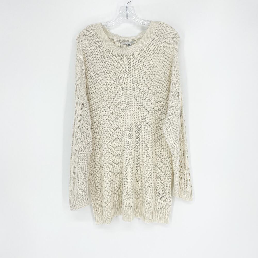 American Eagle Oversized Neutral V-Neck Sweater Size Medium